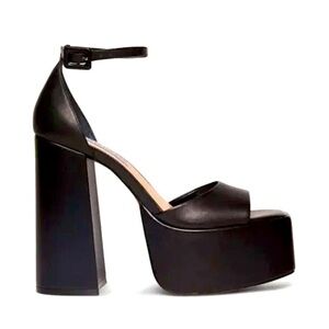 Steve Madden Kassiani Black Leather Heeled Platforms 9.5